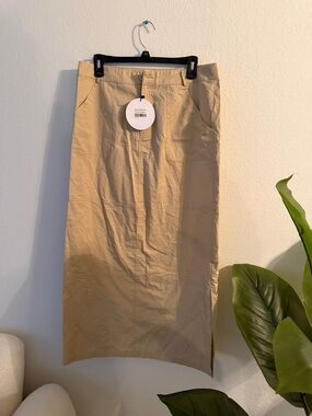 Princess Polly Beige Midi Skirt with Side Slit and Front Pockets